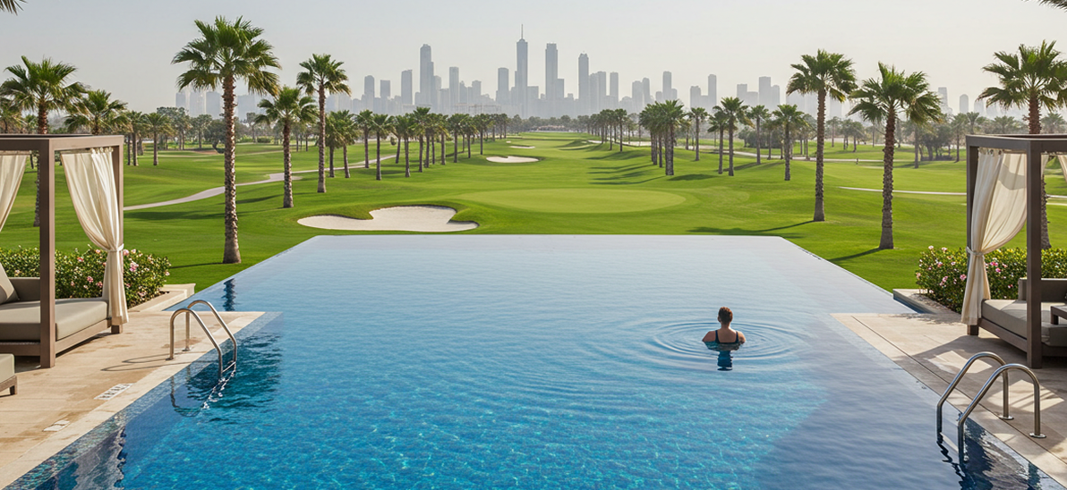 Infinity pool with city view